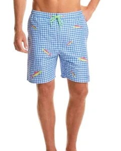 Men Sz XL Vineyard Vines Swim Trunks Bonefish Embroidered Cabana Shorts Gingham - Picture 1 of 13