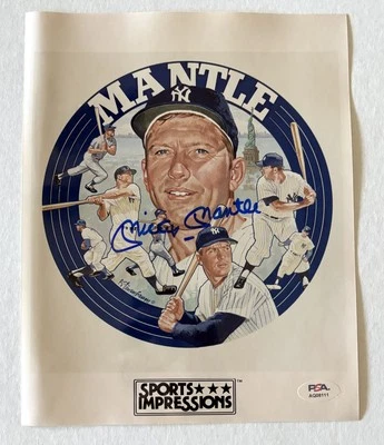 Mickey Mantle Signed Lithograph Sports Impressions Yankees Autograph Auto PSA - Image 1 of 3