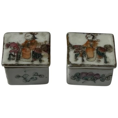 Cajas de sal de porcelana china vintage bodegas baratija pasta tabaco caja niño Qilin Foto 1 de 4