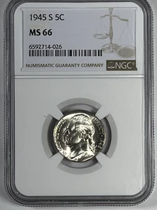 1945-S Jefferson Nickel : NGC MS66 Blazing White - Picture 1 of 4
