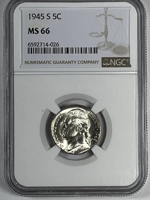 1945-S Jefferson Nickel : NGC MS66 Blazing White - Image 1 of 4
