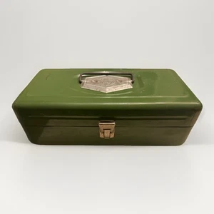 VINTAGE ALTE PAL METALL GRÜNE ANGELAUSRÜSTUNG BOX 13,5" USA - Bild 1 von 7