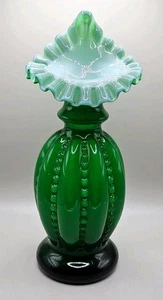 Fenton Beaded Melon Jack in the Pulpit JIP Emerald Green Overlay 9.5" Pre-Logo - Picture 1 of 6