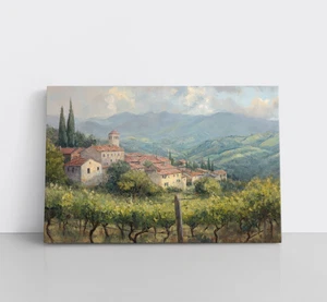 Impresión de pintura de viñedo de pueblo italiano toscano sobre lienzo enmarcado arte de pared bodega - Imagen 1 de 15
