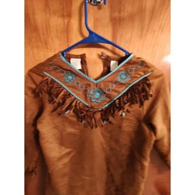 Girls Brown Faux Suede Fringe Dress Indian Native American Costume Halloween - Image 1 of 4
