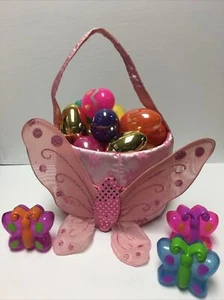 Pink Princess Easter Basket Butterfly Cloth Pink 34 Multi Colored Eggs! EUC!  - Picture 1 of 9