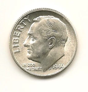 Moneda de diez centavos Roosevelt de plata 1949-D sin circular imágenes escaneadas para mayor claridad - Imagen 1 de 2