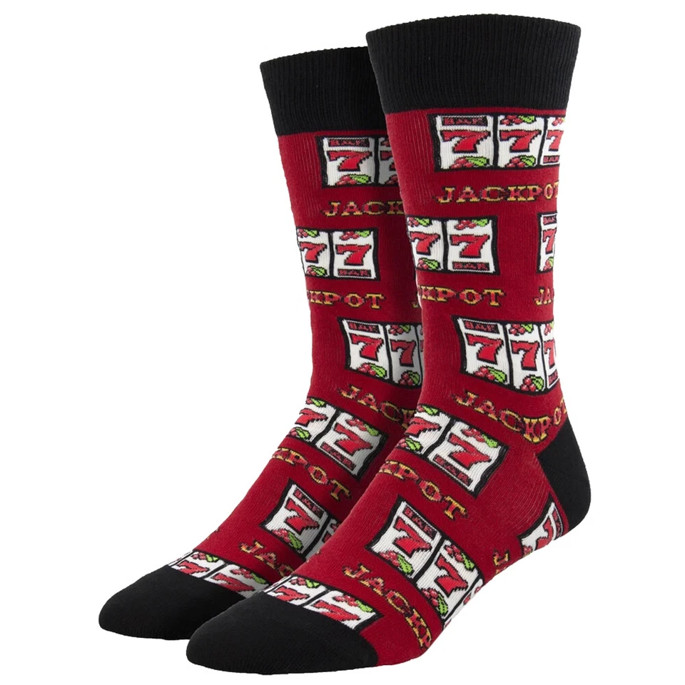 Meias masculinas Socksmith Crew Lucky 7's Jackpot divertido novidade calçado - Imagem 1 de 1
