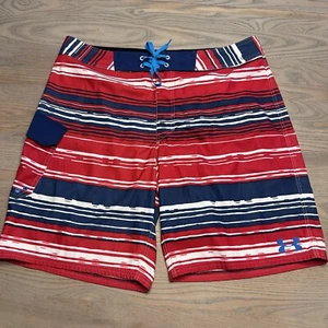 Under Armour Board Shorts Mens 40 Heat Gear Loose Fit Red White & Blue Striped - Picture 1 of 15