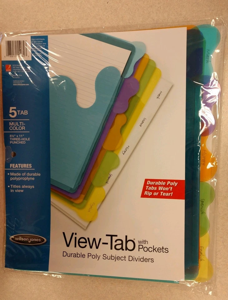Wilson Jones View-Tab Transparent Dividers, Student Index with Pockets,...  - Image 1 of 1