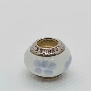 Lovelinks White / Lilac Murano Glass  Flower Design Charm 925 Stirling Silver - Picture 1 of 4