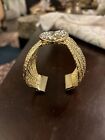 Vintage Gold Tone Openwork Heart 3D Flower Cuff Fashion Bracelet