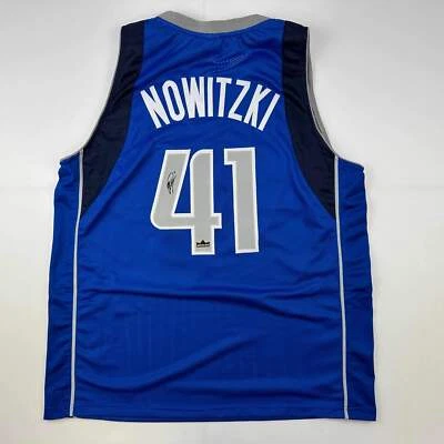 Facsimile Autographed Dirk Nowitzki Dallas Blue Reprint Auto Jersey Men's XL - Image 1 of 4