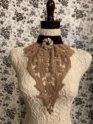 Victorian style Jabot brown velvet choker lace brooch New - Image 1 of 4