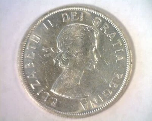 1957 CANADIAN SILVER DOLLAR ELIZABETH II CHOICE ABOUT UNCIRCULATED CH. AU NICE - Picture 1 of 2