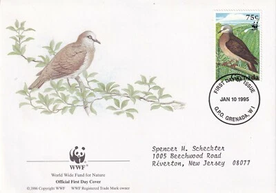 GRENADA 1995 FIRST DAY COVER, BIRDS, WORLD WILDLIFE FUND WITH CACHET  - Image 1 of 4