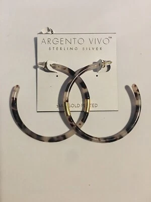 Argento Vivo Hoops 14K Gold Plated Sterling Silver Faux Tortoise Shell White NEW - Image 1 of 4