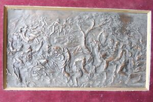 Bas reliefs anciens plaque métal mythologie.paire.