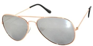 OCCHIALI DA SOLE STILE AVIATOR MONTATURA ORO METALLO ARGENTO SPECCHIO LENTE RIFLETTENTE UV400 - Foto 1 di 4
