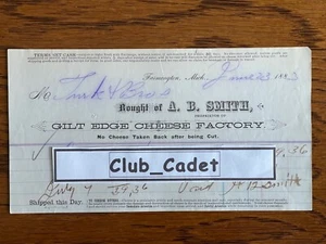 1883 BILLHEAD NYC New York ~ A. B. Smith ~ Gilt Edge Cheese Factory - Picture 1 of 1