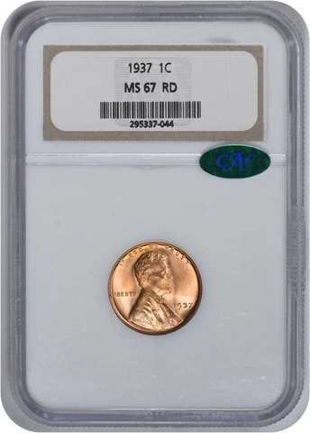1937 Lincoln Cent MS67RD NGC (CAC) Cover