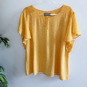 Jacqui E Womens Size 14 Blouse Top Short Sleeves Yellow Polka Dot - Picture 1 of 7