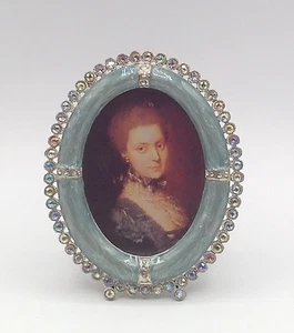Frame Oval Enameled Metal & Rhinestones 4.75" x 3.75" for 3.25" x 2.25" Photo - Picture 1 of 5