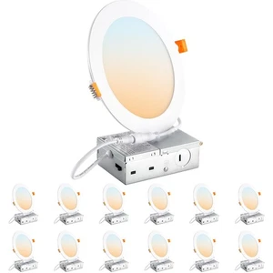DLLT LED Recessed Ceiling Lights: 12 Pack 6 Inch 5CCT Ultra-Thin Lighting wit... - Picture 1 of 7