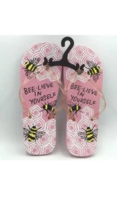 Juncture Bee-Lieve In Yourself Flip Flops Thong Beach Sandals Womens Size S 5/6 - Picture 1 of 2