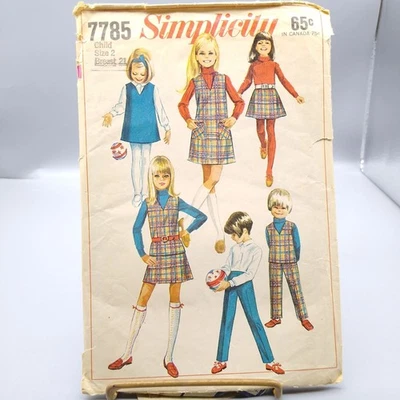 Vintage Sewing PATTERN Simplicity 7785, Girls 1968 Jumper or Top Skirt and Pants - Image 1 of 2