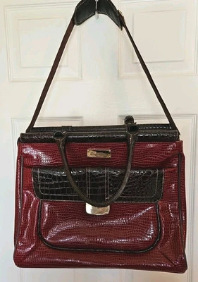 Samantha Brown 16" Dark Red Brown Croc Embossed Work Travel Bag Carry On Luggage - Image 1 of 4