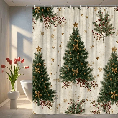 Christmas Tree Shower Curtain – Elegant Holiday Design - Image 1 of 4