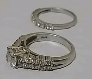 Pair Of Vintage H925 Silver CZ rings Engagement Rings size 7.  925 Silver  - Picture 1 of 22