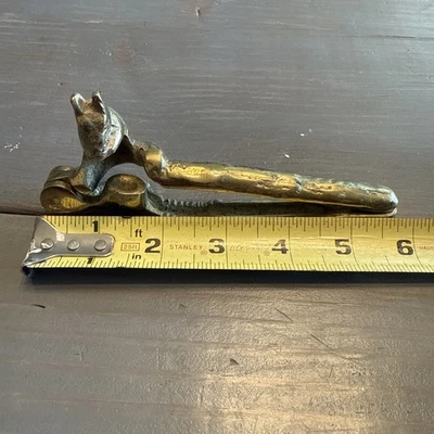 Vintage Squirrel Brass Nut Cracker Solid Heavy Nutcracker Branch Limb 6"  - Image 1 of 4