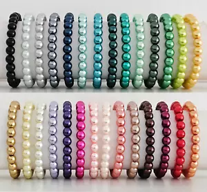 Elastic Glass Pearl Bead Stacker Bracelet - 30 Colours - 8mm Beads - NEW - Picture 1 of 94