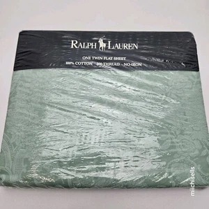 Vintage Ralph Lauren Bed Sheet AVERY GREEN Floral Twin Flat Sheet  - Picture 1 of 7