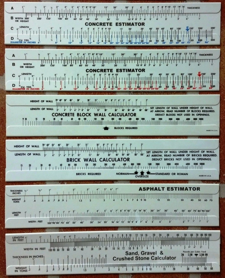 Construction Slide Rule Calculator Estimator 6 Piece Set-Great For Contractors - Image 1 of 1