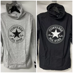 LOT of 2! : New CONVERSE ALL STAR 100% cotton Kids HOODIE T-Shirts Black & Gray - Picture 1 of 13