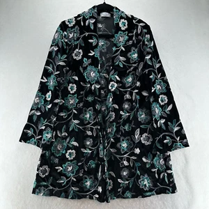 Vine Street Jacket Womens Size S Velvet Floral Embroidered Open Front Black - Picture 1 of 12