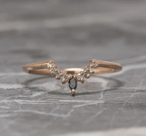 Features a Marquise Shape Black Onyx & White CZ In 10K Rose Gold Engagement Ring - Picture 1 of 4