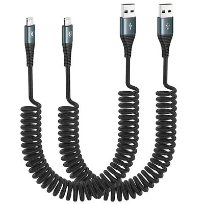 Paquete de 2 cables cargadores en espiral USB de 6 pies para iPhone 14 13 12 11 - Image 1 of 4