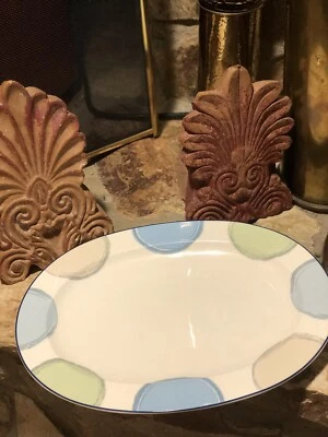 Plato para servir ovalado Noritake Ambience JAVA BLUE 7994 verde círculo lunares 14" Foto 1 de 4