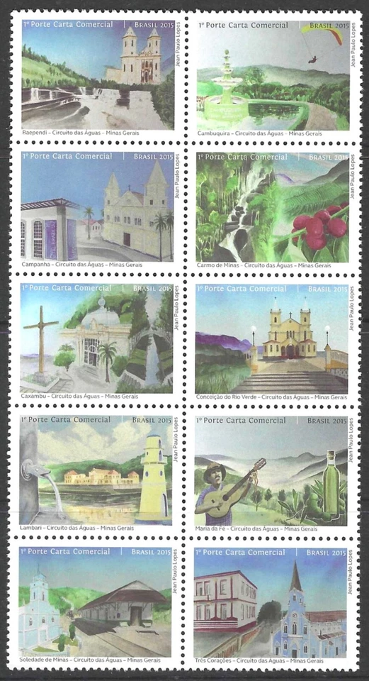 Brazil - 2015 The Water Circuit of Minas Gerais - Se-Tenant Block of 10 MNH - Image 1 of 1