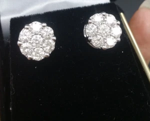 2.10ctw Genuine Natural Cluster Round Diamond Stud Earring 14K Gold 11MM - Picture 1 of 9