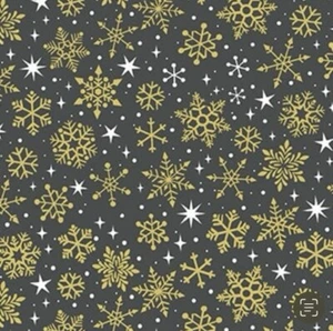 Black Star Printed Metallic 100% Cotton Festive Glitter Christmas Half Meter - Picture 1 of 1