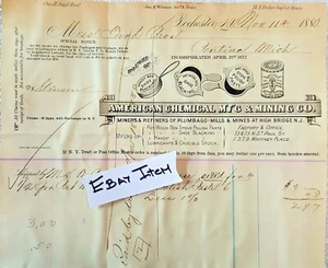 Pulidor de zapatos New York Billhead American Chemical M'F'G' & MINING Co. Plumbago 1880 - Imagen 1 de 1