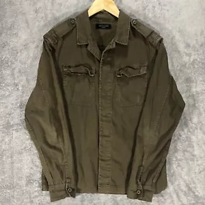 Allsaints Mens Denim Shirt M Green Khaki Button Up Military Pockets - Picture 1 of 10