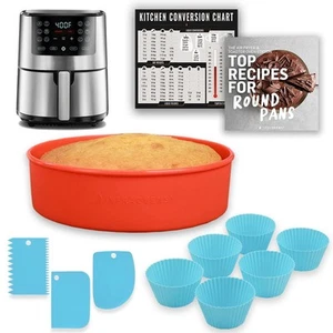 Air Fryer Silicone Baking Set, 6.7” Cake Pan, Muffin Cups, Scraper & Cheat Sh... - Picture 1 of 6