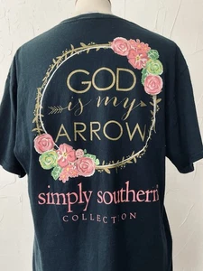 SIMPLY SOUTHERN women’s Tshirt Sz Large Dark Navy Blue God Is My Arrow  - Picture 1 of 10