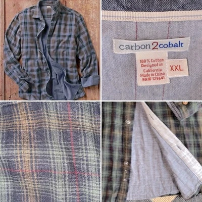 Карбоновая 2 кобальтовая мужская фланелевая рубашка на пуговицах спереди 99 долларов XXLarge новая без ценников - Изображение 1 из 4